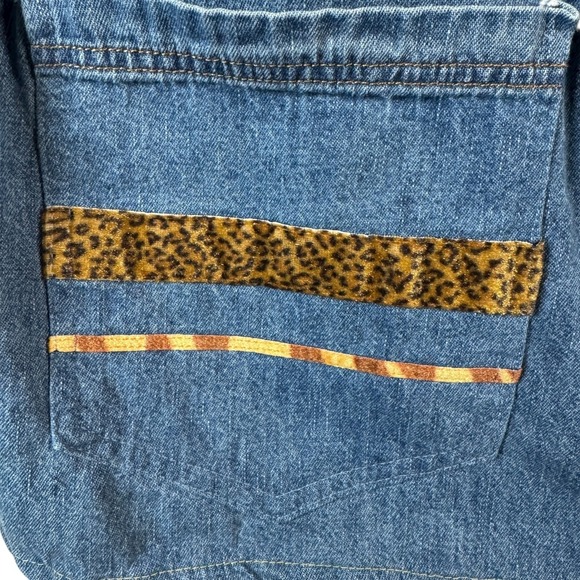Ease Sport Women's 18W Denim Button Shirt Jacket Blue Leopard Trim Western - Picture 6 of 8